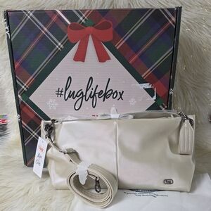 LUG LIMITED EDITION HOLIDAY BOX HALF PLUNGE SATIN LUXE HANDBAG METALLIC CHAMP